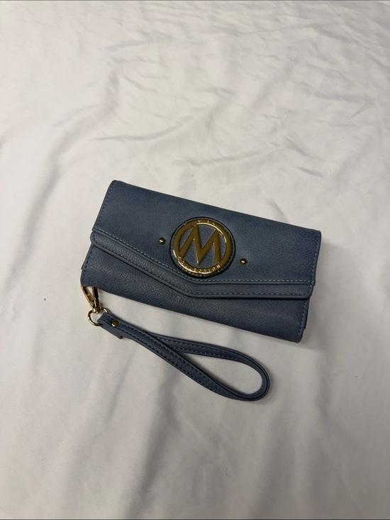 Michael Kors Handbags - Michael Kors Denim Blue Wristlet Clutch with Gold 'M' Emblem